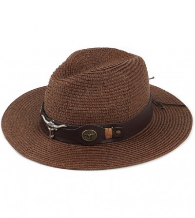 Fedoras Summer Fedora Straw Panama Hat Roll up Straw Beach Sun Hat Sun Protection UPF50+ - B-brown - CS18ULGENLK
