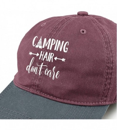 Baseball Caps Unisex Camping Hair Don't Care Vintage Adjustable Baseball Cap Denim Dad Hat - Red and Dark Gray - CR18HCNAELX