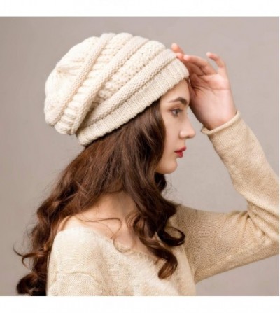 Skullies & Beanies Winter Beanie Hats for Women Cable Knit Fleece Lining Warm Hats Slouchy Thick Skull Cap - Z-beige - CK18XA...