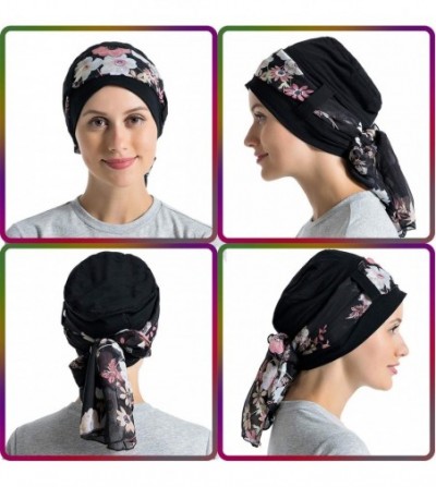 Skullies & Beanies Bamboo Cotton Liner Chemo Headwear for Womenwith Silky Scarfs for Cancer Hair Loss Sleep Caps Beanie - Bla...