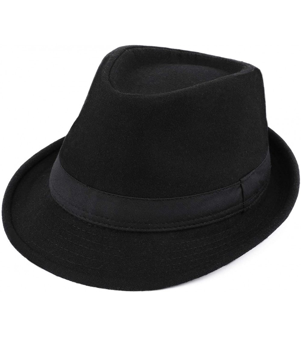 Fedoras Classic Unisex Men Women Trilby Fedora Hat - Black - CG18ZYWTK6N