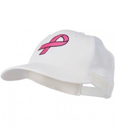 Baseball Caps Hot Pink Ribbon Breast Cancer Embroidered Mesh Back Cap - White - CA11MJ47D25