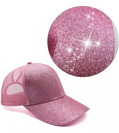 Baseball Caps Womens Ponytail Messy High Buns Trucker Ponycaps Plain Baseball Cap Dad Hat Adjustable Snapback - Glitter Pink ...