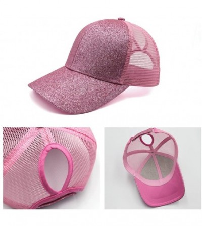 Baseball Caps Womens Ponytail Messy High Buns Trucker Ponycaps Plain Baseball Cap Dad Hat Adjustable Snapback - Glitter Pink ...