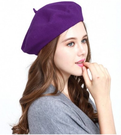 Berets Winter 100% Wool Warm French Art Basque Beret Tam Beanie Hat Cap - Purple - CE12MZPVPO1