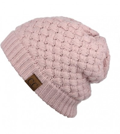 Skullies & Beanies Basketweave Knit Warm Inner Lined Soft Stretch Skully Beanie Hat - Rose - CA186YU4ESZ
