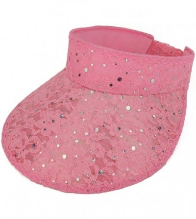 Visors Ladies Lace Glitter Summer Sun Visor Hat - Pink - CH18UGM2K7Y