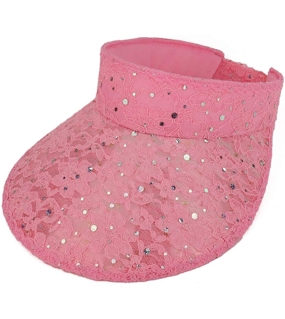 Visors Ladies Lace Glitter Summer Sun Visor Hat - Pink - CH18UGM2K7Y