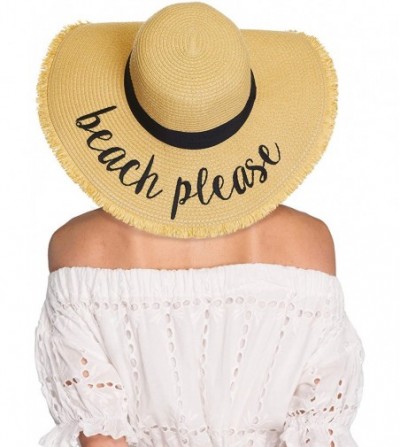 Sun Hats Exclusives Straw Embroidered Lettering Floppy Brim Sun Hat (ST-2017) - A Fringes-beach Please - CD194ROSWZ6
