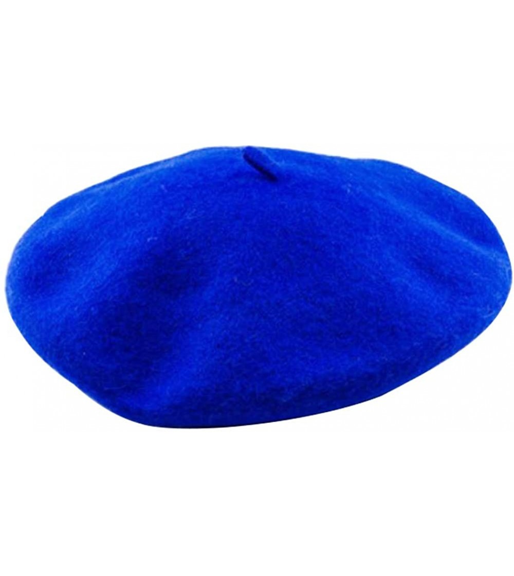 Berets Solid Color Classic French Artist Beret Hat 100% Wool - Royal - CY18I033NW0
