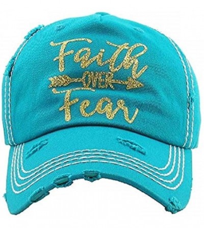 Baseball Caps Adjustable Faith Over Fear Hat Arrow Vintage Distressed Baseball Cap Jp - Turquoise Blue - CK18T2YQDW7