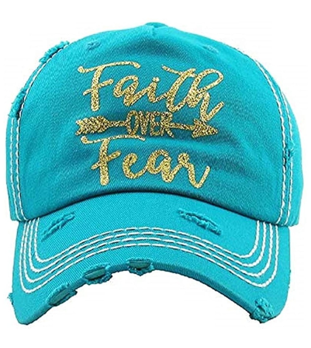 Baseball Caps Adjustable Faith Over Fear Hat Arrow Vintage Distressed Baseball Cap Jp - Turquoise Blue - CK18T2YQDW7