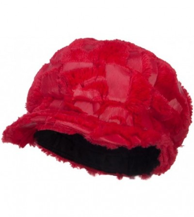 Newsboy Caps Soft Fur Patttern Newsboy Hat - Red - CB12HV9QPJ9