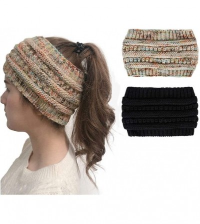 Headbands Womens Beanie Hats - Womens Stretchy Horsetail Hats Skullies Messy Bun Beanie Hats Winter Head Warmer for Women - C...