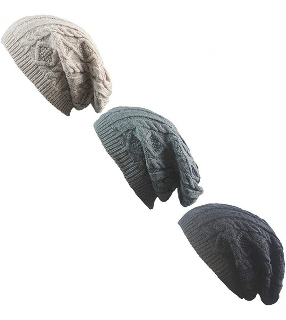 Skullies & Beanies Knit Beanie Hats for Women Men Fleece Lined Ski Skull Cap Slouchy Winter Hat - A-3 Pack White& Blue& Grey ...