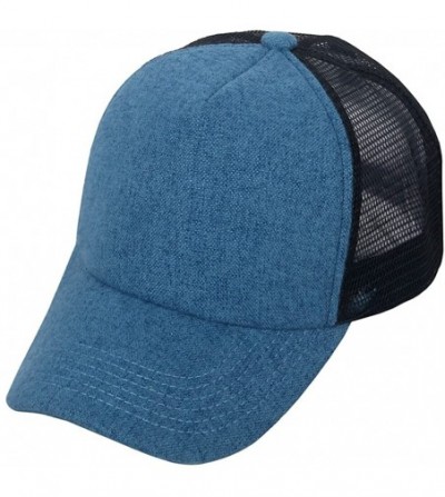 Baseball Caps Unisex Plain Baseball Trucker Caps Mesh Hat Adjustable Snapback Hat 5 Panel Cap - Black/Blue - CW17YU28MYI