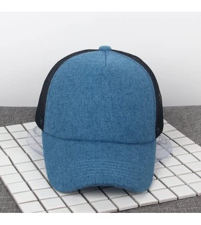 Baseball Caps Unisex Plain Baseball Trucker Caps Mesh Hat Adjustable Snapback Hat 5 Panel Cap - Black/Blue - CW17YU28MYI