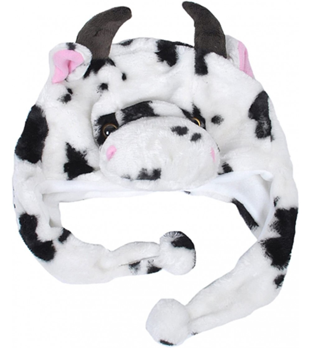 Skullies & Beanies Plush Faux Fur Animal Critter Hat Cap - Soft Warm Winter Headwear (Wolf) - Short Cow - CW11QQCYJV9