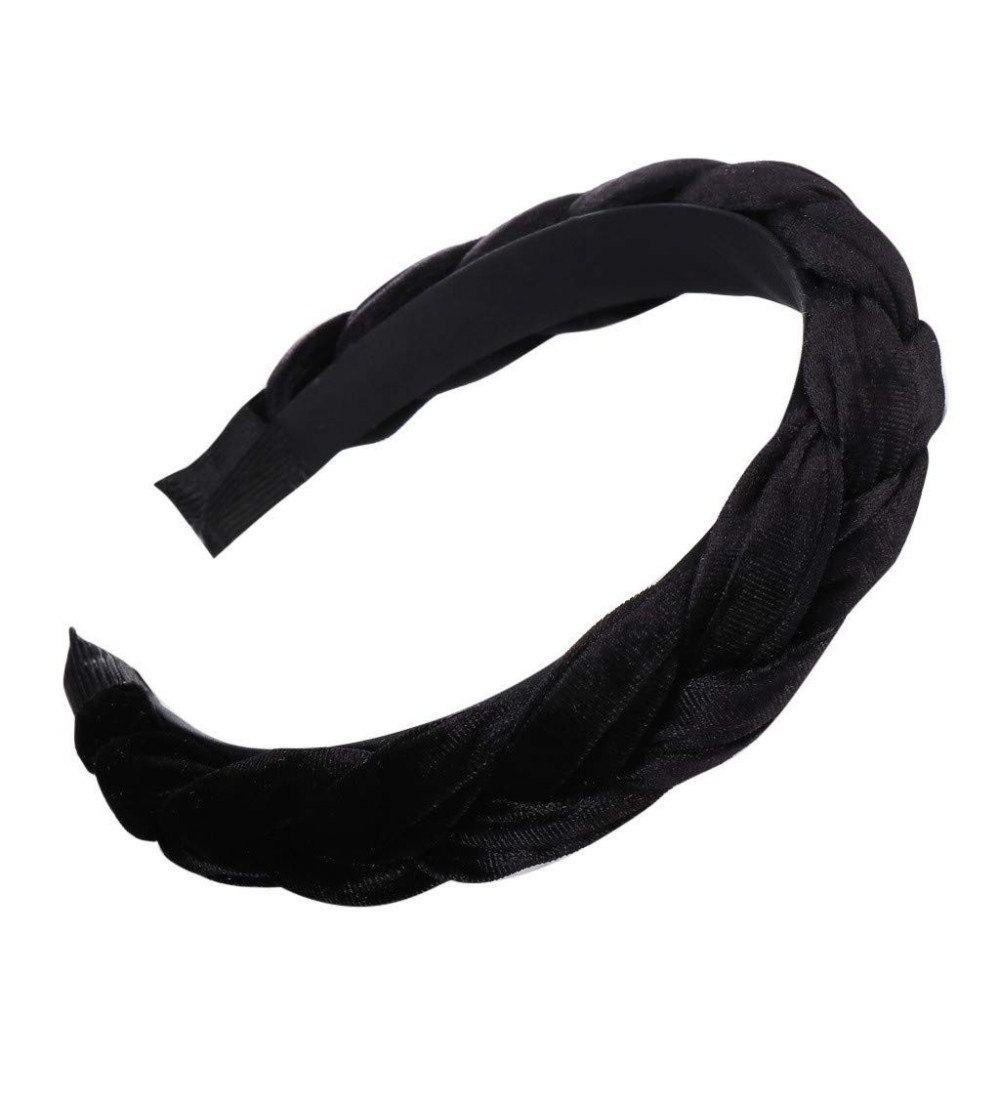Headbands Women Braided Knot Headband Velvet Head Hoop Chunky Wide Plaited Hairbands Girls Hair Wrap (Black) - Black - C718T6...