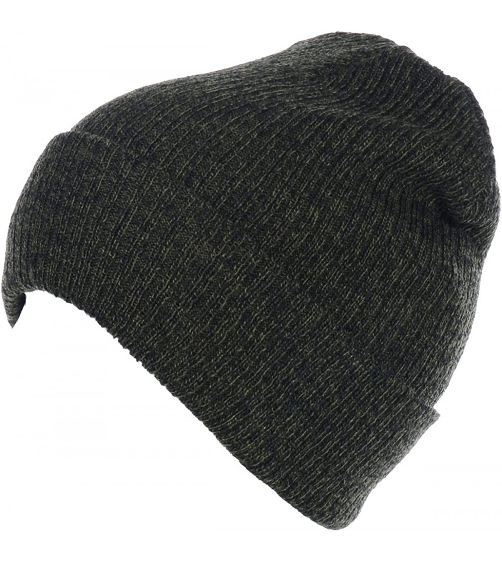 Skullies & Beanies Winter Unisex Everyday Beanie Soft Ribbed Knit Skull Hat- Various Styles - Army Green W/O Appliqué - C7186...