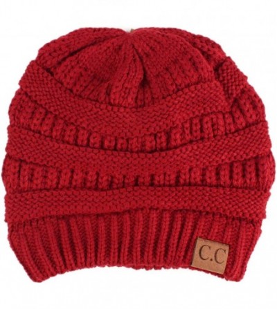 Skullies & Beanies Fleeced Fuzzy Lined Unisex Chunky Thick Warm Stretchy Beanie Hat Cap - Solid Burgundy - CM18IT4NYKQ