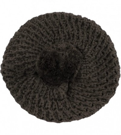 Skullies & Beanies Thick Crochet Knit Pom Pom Beret Winter Ski Hat - Charcoal - CC11QCV3OVF
