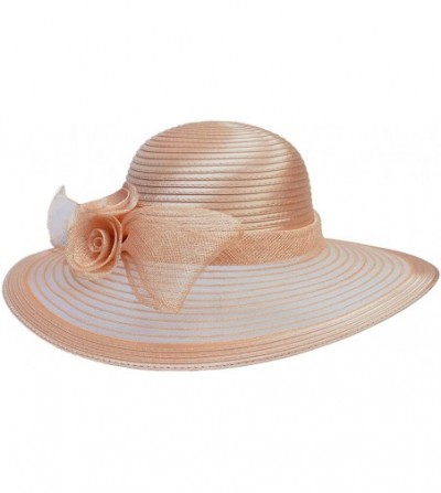 Sun Hats Women Solid Color Sinamay Wide Brim Sun Hat Dress Flower Bow A435 - Nude Pink - CU17Z6M4XC5