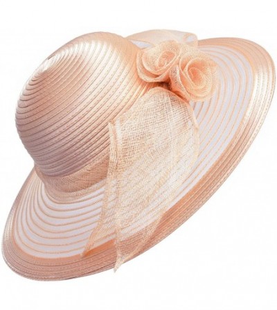 Sun Hats Women Solid Color Sinamay Wide Brim Sun Hat Dress Flower Bow A435 - Nude Pink - CU17Z6M4XC5