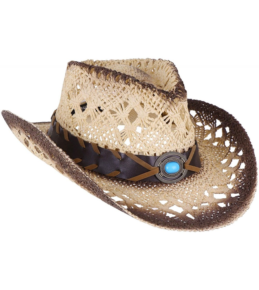 Sun Hats Cowboy Cowgirl Straw Hat Wide Brim Beach Sun Hats for Kids Childs - Blue Bead - CW180O8GWKS