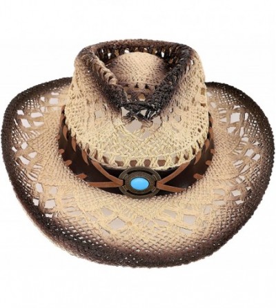 Sun Hats Cowboy Cowgirl Straw Hat Wide Brim Beach Sun Hats for Kids Childs - Blue Bead - CW180O8GWKS