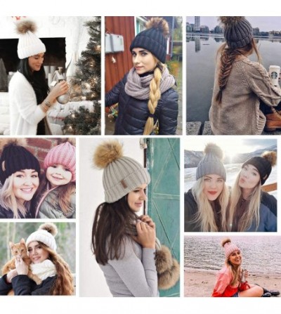 Skullies & Beanies Womens Winter Knitted Beanie Hat with Faux Fur Pom Warm Knit Skull Cap Beanie for Women - 23-grey - C9185U...