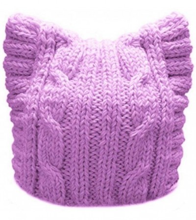 Skullies & Beanies Handmade Knit Pussycat Hat Women's March Parade Cap Cat Ears Beanie - Adult-purple - C318Q7XLLCT