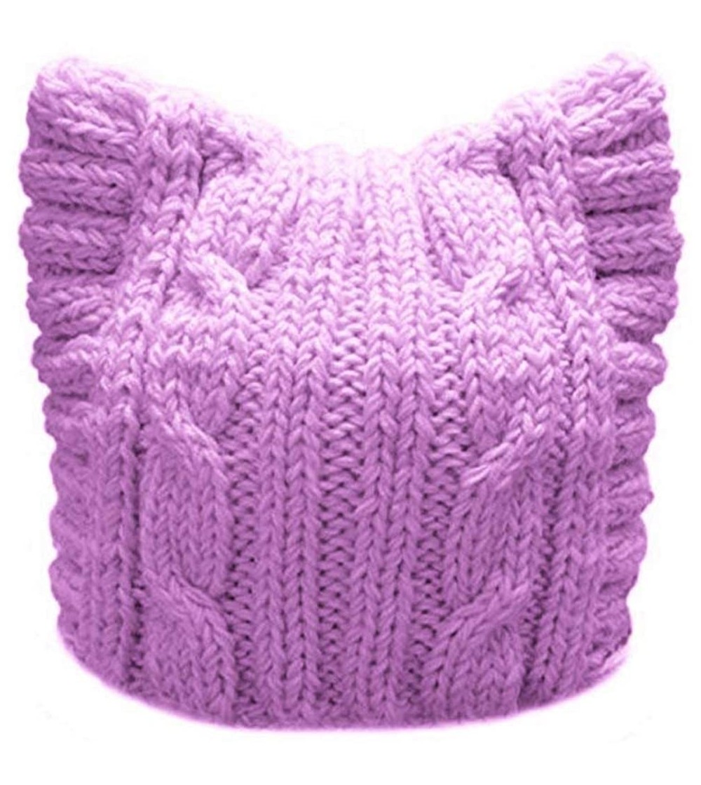 Skullies & Beanies Handmade Knit Pussycat Hat Women's March Parade Cap Cat Ears Beanie - Adult-purple - C318Q7XLLCT