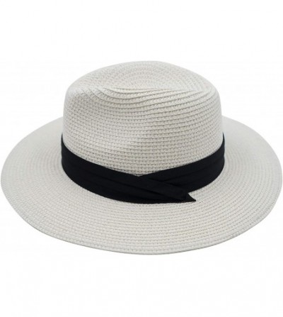 Sun Hats Womens Wide Brim Fedora Straw Hat Beach Sun Hat Panama Hat - White - CI18QT0IL72