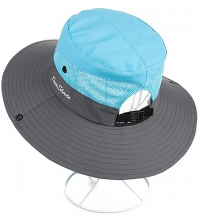 Sun Hats Safari Sun Hat Wide Brim Hat with Ponytail Hole Packable UPF 50+ for Hiking Camping - Sky Blue - C618EX3SXC4