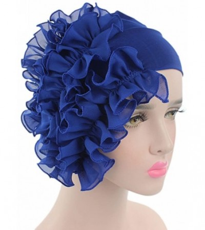 Baseball Caps Womens Wrap Cap Flower Chemo Hat Beanie Scarf Turban Headband - Blue - CZ18INZANKD