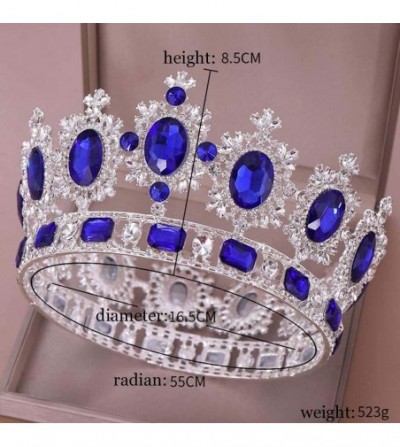 Headbands Bride King Size Crown Pageant Crowns Princess Tiara Retro Round Full Crown Bride Hair Accessories - Blue - CJ18NW6QCM8