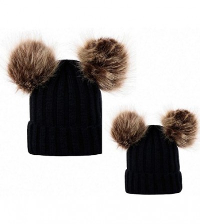 Skullies & Beanies 2PCS Mother&Baby Hat Parent-Child Hat Family Matching Cap Winter Warmer Knit Wool Beanie Ski Cap - Blk - C...