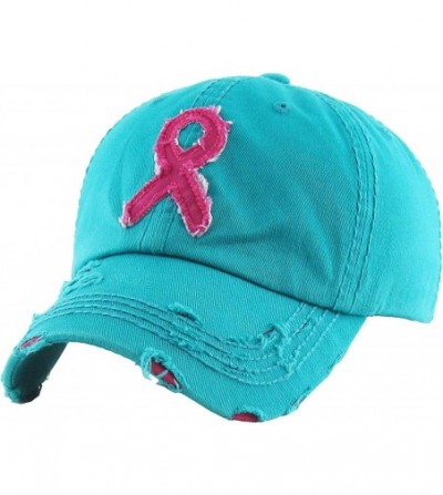 Baseball Caps Pink Ribbon Breast Cancer Awareness Vintage Distressed Baseball Hat Cap - (4.1) Turquoise Pink Ribbon - CC18HER...