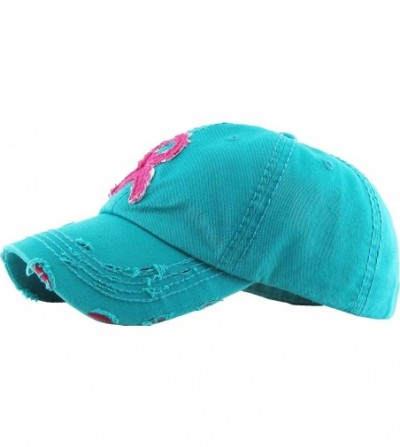 Baseball Caps Pink Ribbon Breast Cancer Awareness Vintage Distressed Baseball Hat Cap - (4.1) Turquoise Pink Ribbon - CC18HER...
