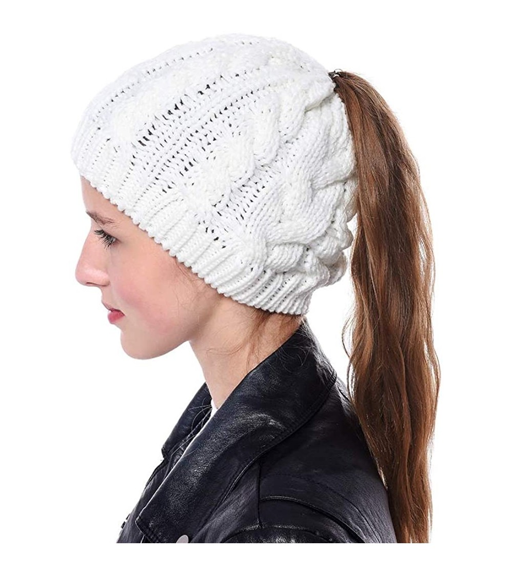 Skullies & Beanies Womens Ponytail Beanie Hat Soft Knit BeanieTail Warm Winter Knit Ribbed Slouchy BeanieTail Hats - Z-white ...