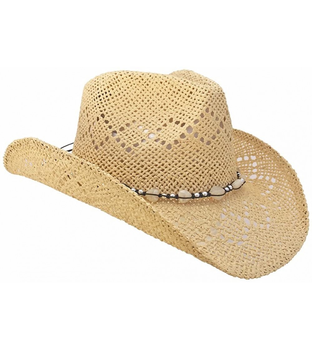 Cowboy Hats Country Straw Shapeable Cowboy Hat w/Beads- Creme - C612DEGS7X5