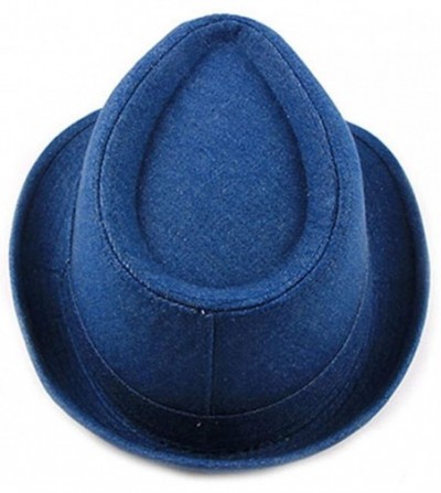 Fedoras Denim Fedoras Hats for Women Men Solid Manhattan Structured Gangster Trilby Bowler Jazz Hat - Blue - CM18NOXUGX8