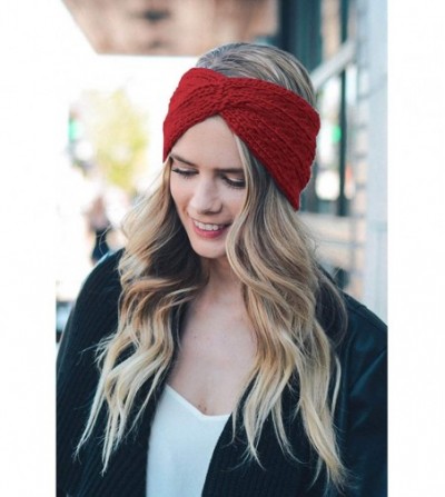 Cold Weather Headbands Womens Winter Warm Soft Crochet Knit Headwrap Ear Warmer Headband for Women - Wine Red - CE19258L4M9