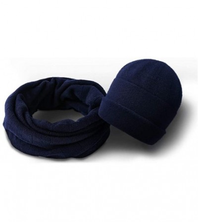 Skullies & Beanies 2pcs Gift Box-Style Winter Beanie Hat Scarf Set Warm Knit Hat Wool Skull Cap for Men Women - Dark Blue - C...