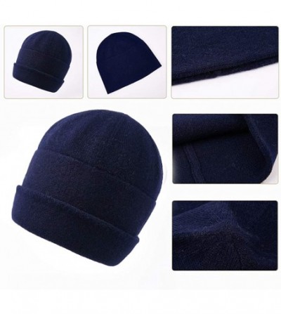 Skullies & Beanies 2pcs Gift Box-Style Winter Beanie Hat Scarf Set Warm Knit Hat Wool Skull Cap for Men Women - Dark Blue - C...