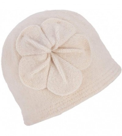 Skullies & Beanies Winter Knitted Beanie Hat Women Cloche Wool Floral Partten Warm Bucket Hat - Lvory - CE18L84W2GG