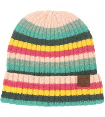 Skullies & Beanies Winter 2 in 1 Multicolor Thick Cuffed Uncuff Stretchy Slouchy Beanie Hat - Pink - CW18Y4Y0YAA