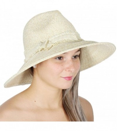 Sun Hats Beach Sun Hats for Women Large Sized Paper Straw Wide Brim Summer Panama Fedora - Sun Protection - Knot Ivory - CC18...