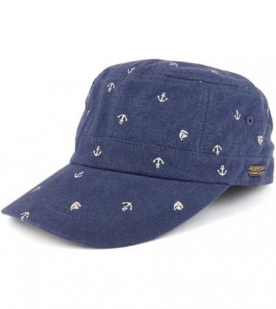 Baseball Caps Flat Top Style Cotton Linen Army Cap with Anchor Print Pattern - Navy - CK186TK2GNH